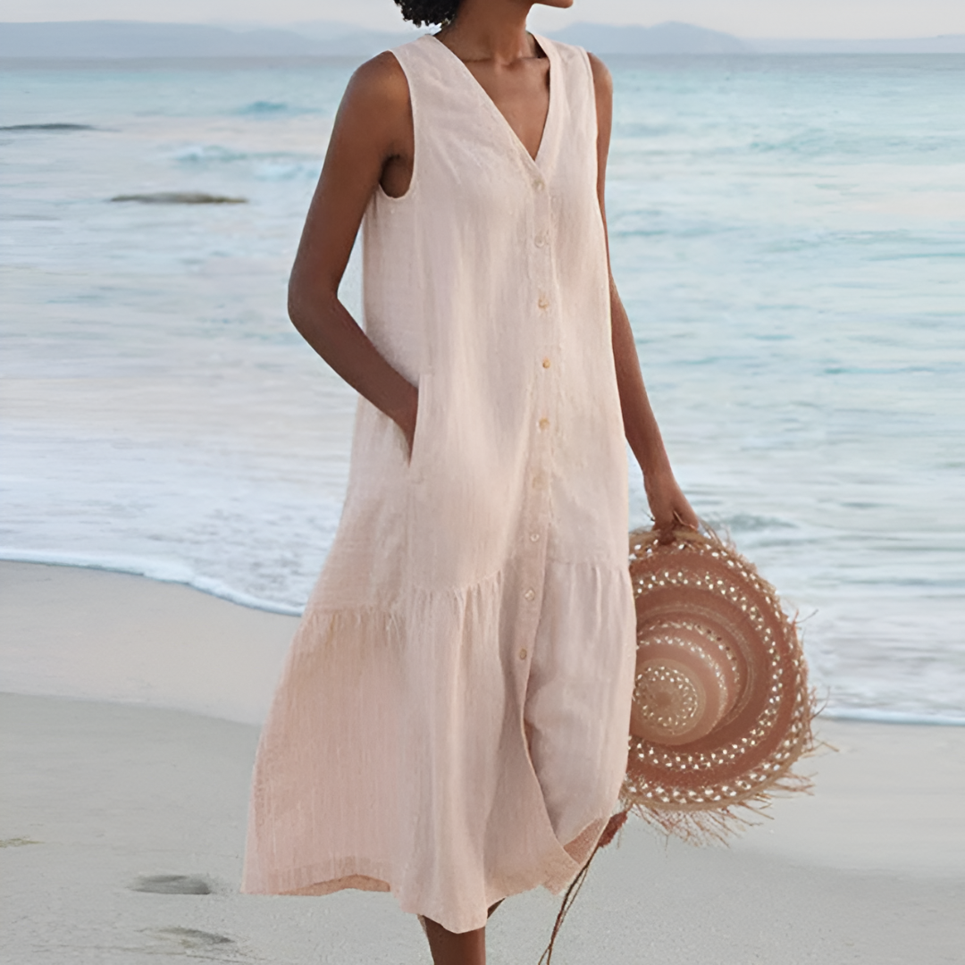 Merrin | Vestido midi sin mangas con botones