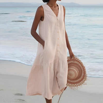 Merrin | Vestido midi sin mangas con botones