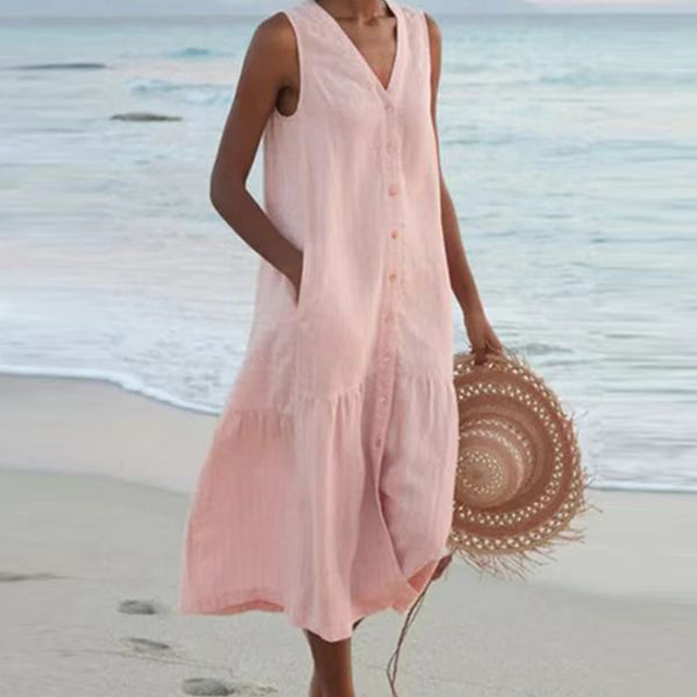 Merrin | Vestido midi sin mangas con botones