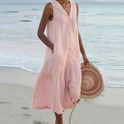 Merrin | Vestido midi sin mangas con botones