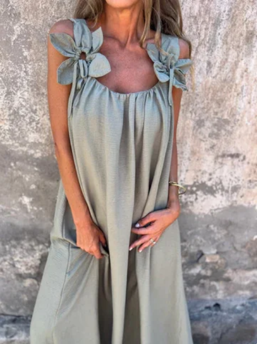 Elena | Vestido liso para mujer con estampado floral y escote en forma de U