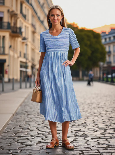 Annika | Vestido Midi Elegante de Rayas con un Toque Náutico