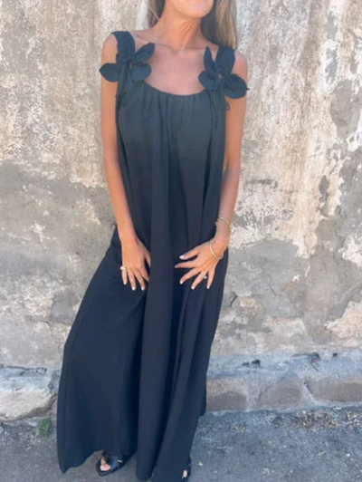 Elena | Vestido liso para mujer con estampado floral y escote en forma de U