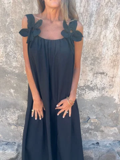 Elena | Vestido liso para mujer con estampado floral y escote en forma de U