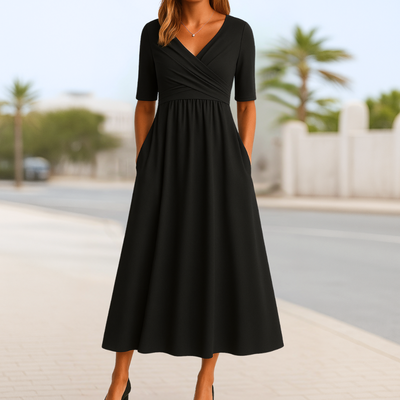 Monique | Vestido cruzado con mangas cortas