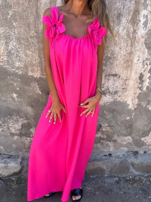 Elena | Vestido liso para mujer con estampado floral y escote en forma de U