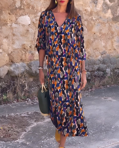 Nathalie | Vestido con escote en V y estampado retro