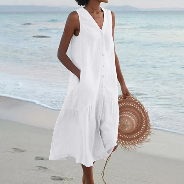 Merrin | Vestido midi sin mangas con botones