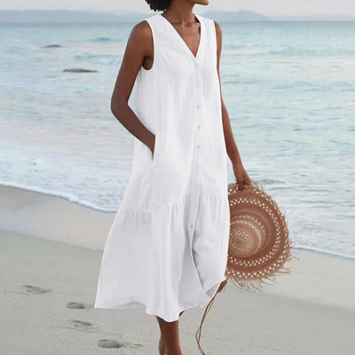 Merrin | Vestido midi sin mangas con botones