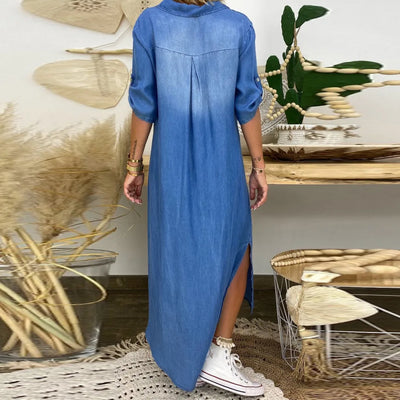 Lea | Vestido largo de estilo vaquero con abertura lateral
