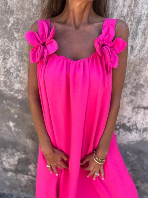 Elena | Vestido liso para mujer con estampado floral y escote en forma de U
