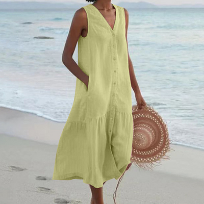 Merrin | Vestido midi sin mangas con botones
