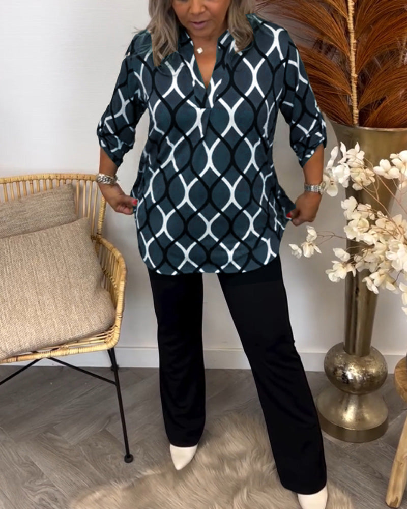 Tanya | Blusa casual con mangas largas y patrón elegante