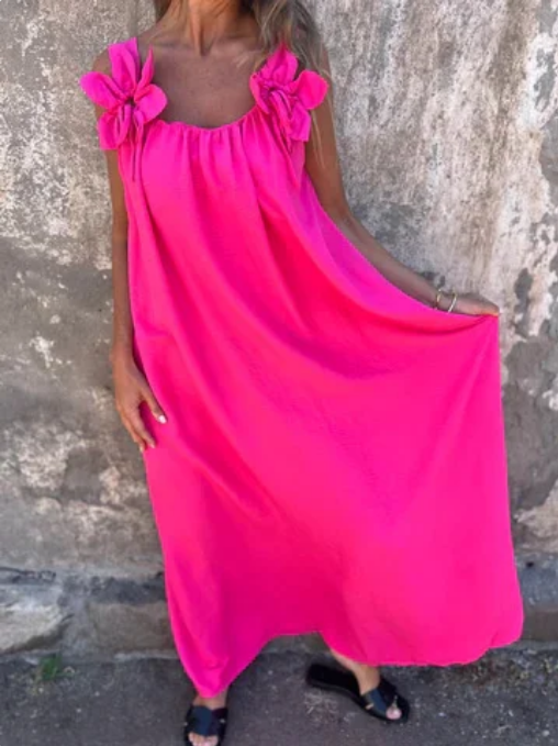 Elena | Vestido liso para mujer con estampado floral y escote en forma de U