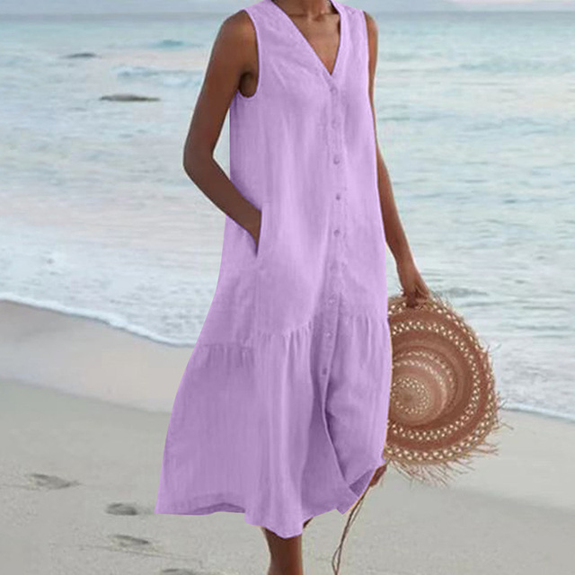 Merrin | Vestido midi sin mangas con botones