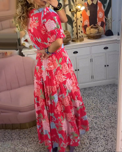 Daniela | Vestido con bolsillos, escote en V y estampado floral.