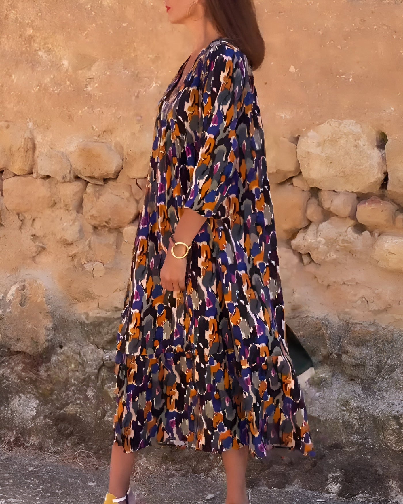 Nathalie | Vestido con escote en V y estampado retro