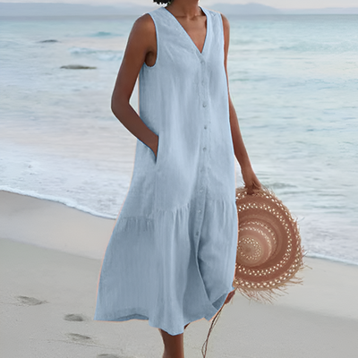 Merrin | Vestido midi sin mangas con botones