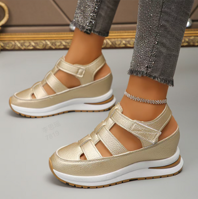 Sandalias ortopédicas para mujer con cierre de velcro, punta abierta y punta cerrada