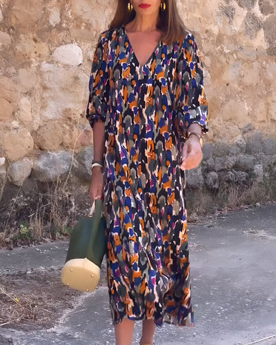 Nathalie | Vestido con escote en V y estampado retro