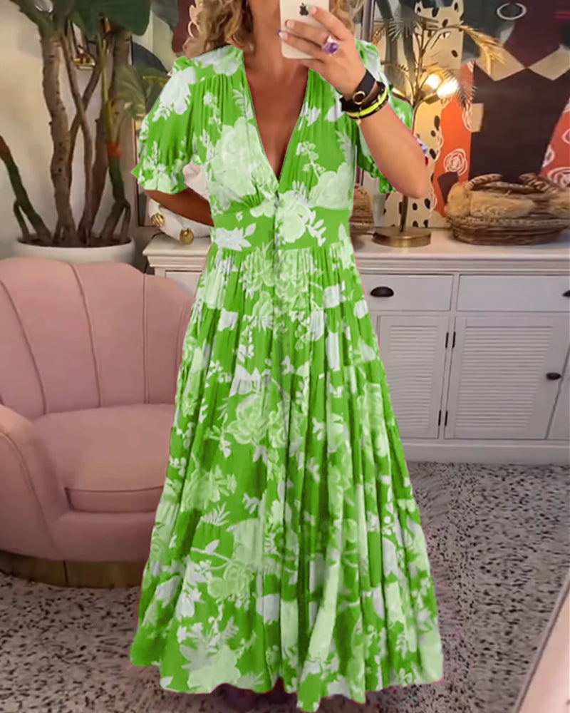 Daniela | Vestido con bolsillos, escote en V y estampado floral.