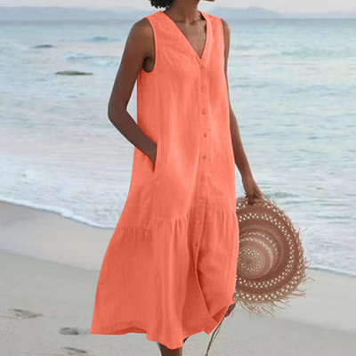 Merrin | Vestido midi sin mangas con botones