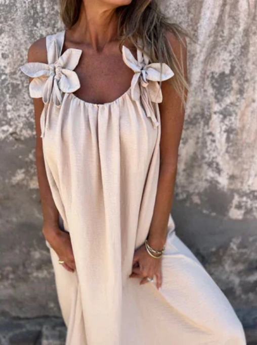 Elena | Vestido liso para mujer con estampado floral y escote en forma de U