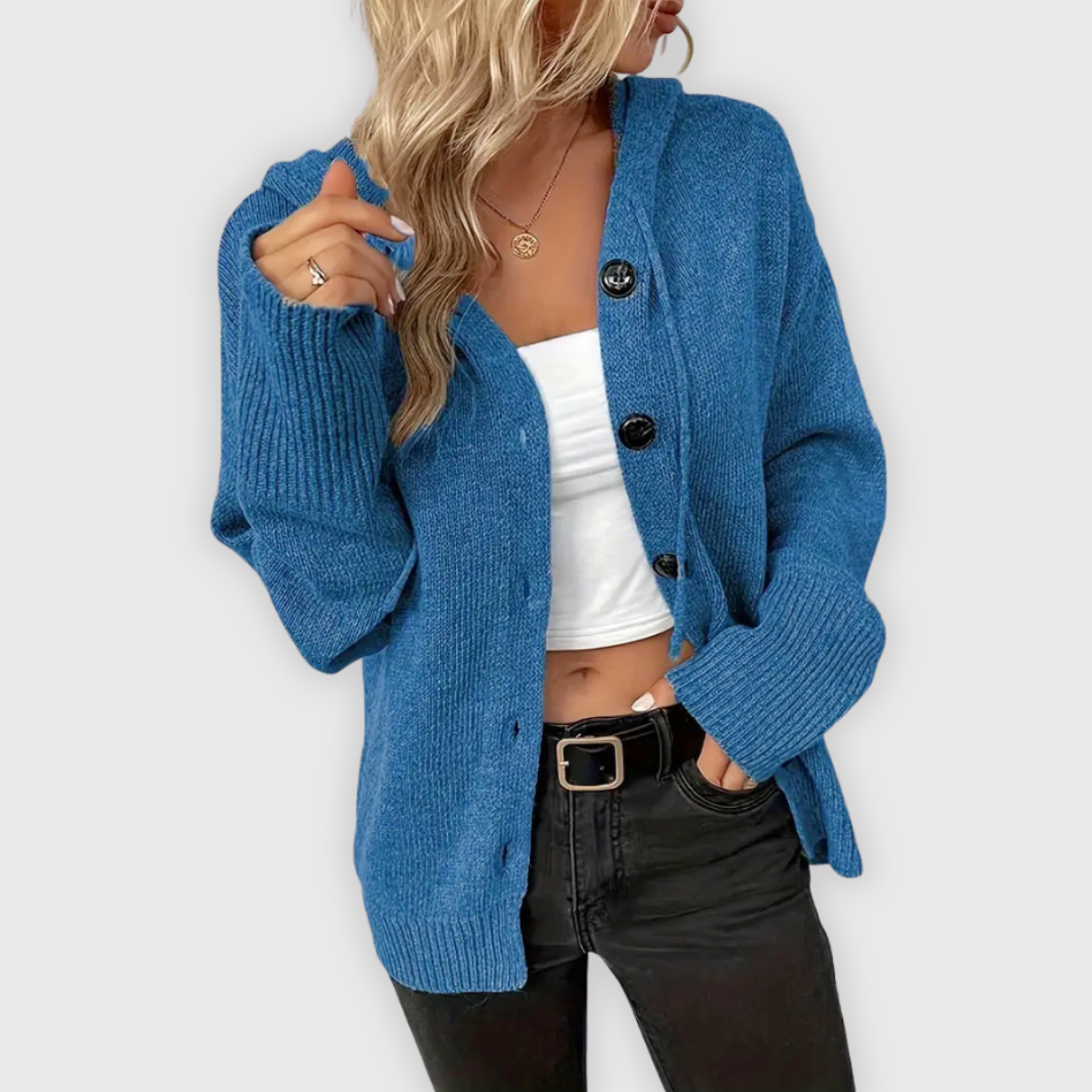 Susy | Elegante sudadera con capucha de manga larga y botón