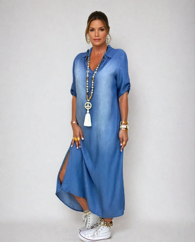 Lea | Vestido largo de estilo vaquero con abertura lateral