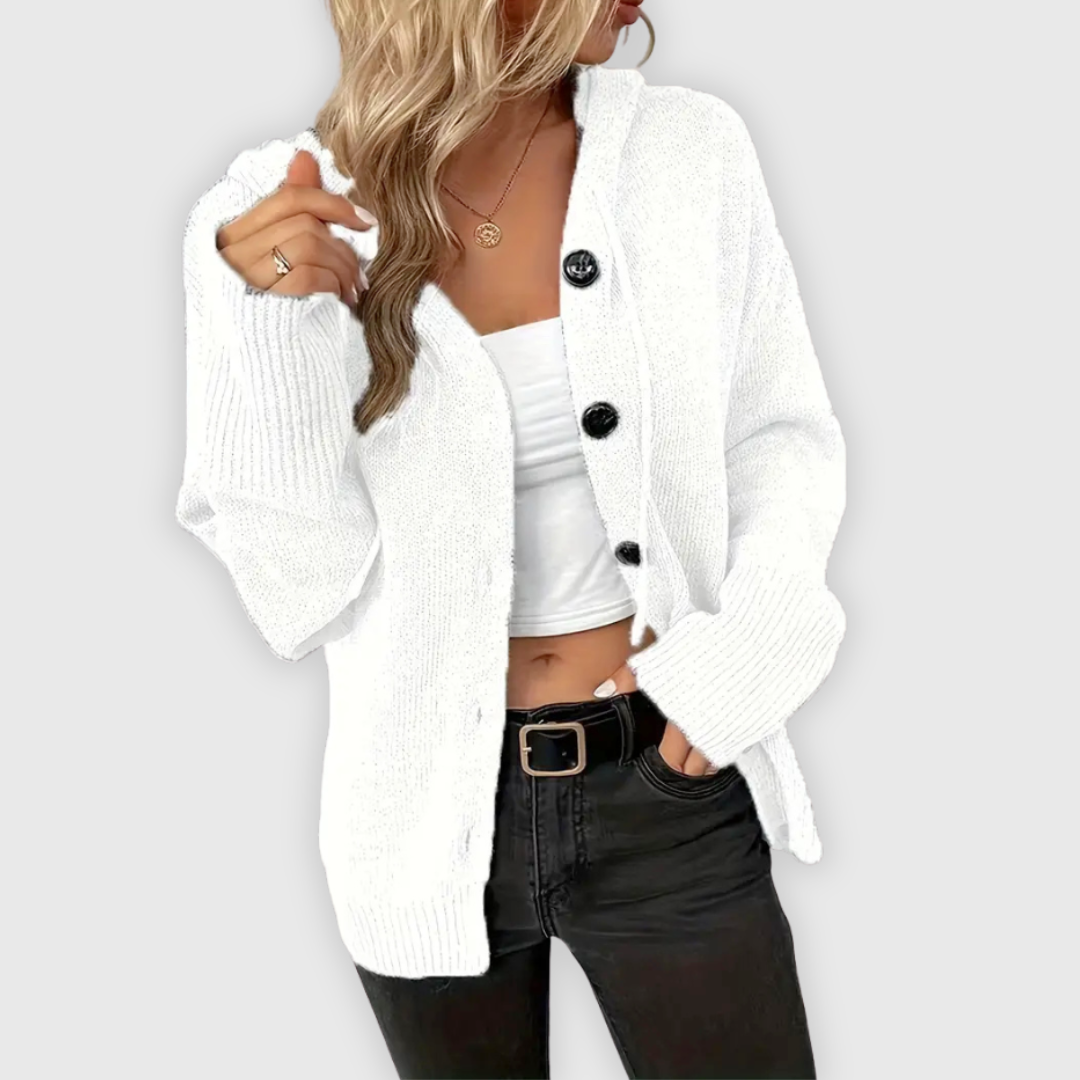 Susy | Elegante sudadera con capucha de manga larga y botón