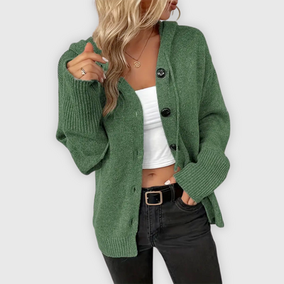 Susy | Elegante sudadera con capucha de manga larga y botón