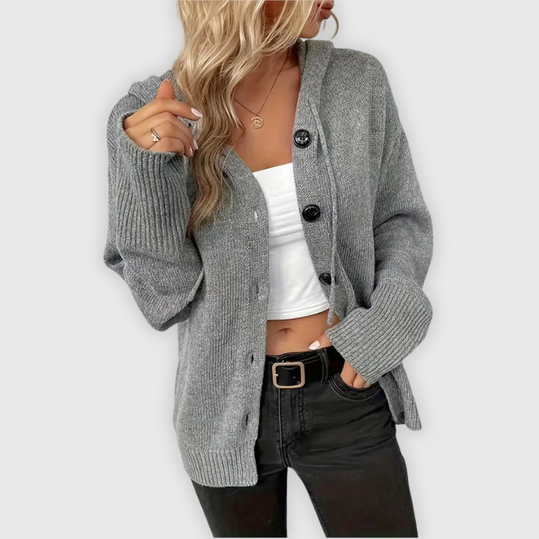 Susy | Elegante sudadera con capucha de manga larga y botón