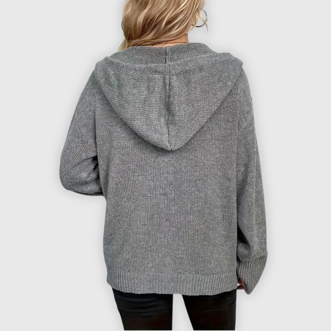 Susy | Elegante sudadera con capucha de manga larga y botón