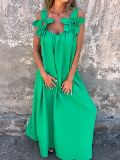 Elena | Vestido liso para mujer con estampado floral y escote en forma de U