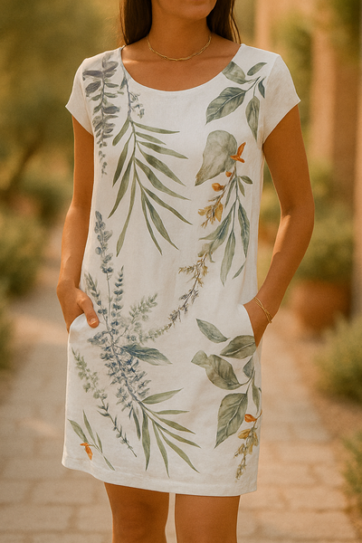 Frankie | Elegante vestido de lino con estampado de hojas