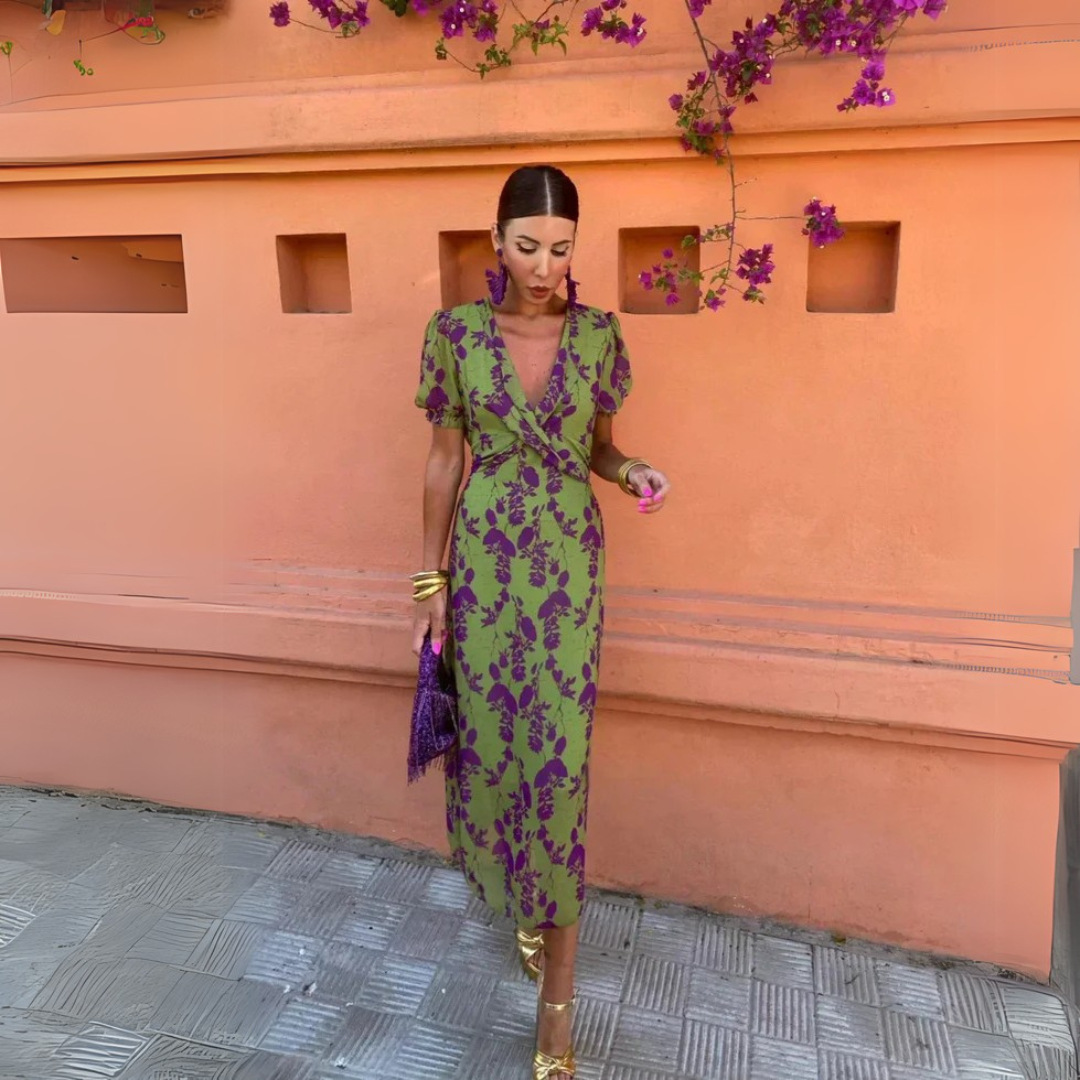 Danielle | Vestido midi con patrón de flores