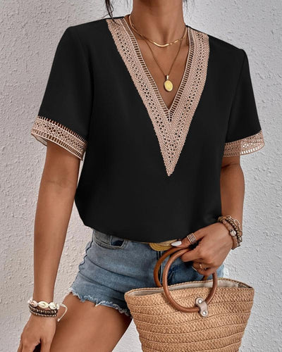 Ysa | Blusa con escote en V y ribete de crochet