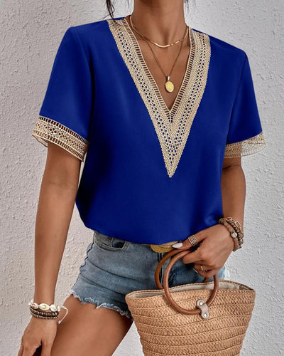 Ysa | Blusa con escote en V y ribete de crochet
