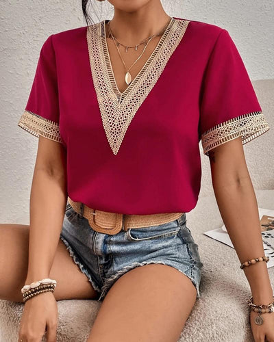 Ysa | Blusa con escote en V y ribete de crochet