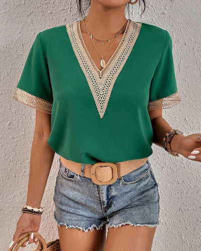 Ysa | Blusa con escote en V y ribete de crochet