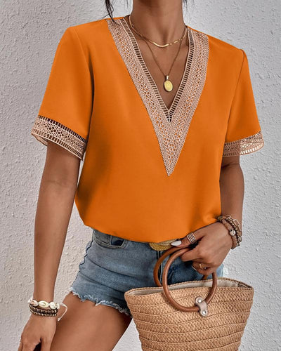 Ysa | Blusa con escote en V y ribete de crochet