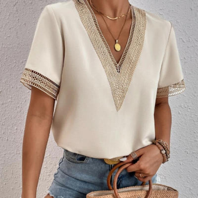 Ysa | Blusa con escote en V y ribete de crochet