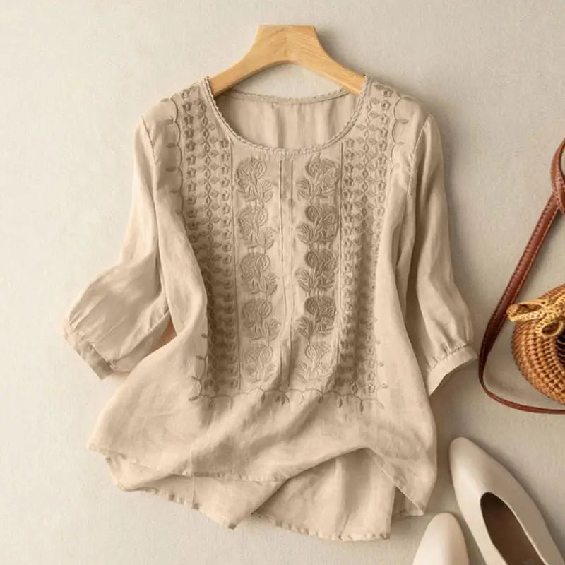 Aurora | Blusa bordada de corte holgado (algodón y lino)