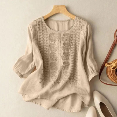 Aurora | Blusa bordada de corte holgado (algodón y lino)