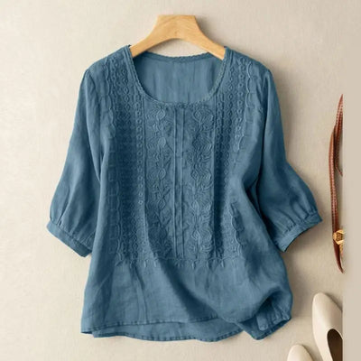 Aurora | Blusa bordada de corte holgado (algodón y lino)