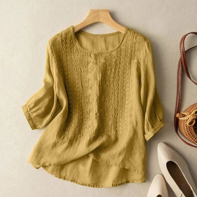 Aurora | Blusa bordada de corte holgado (algodón y lino)