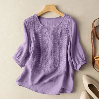 Aurora | Blusa bordada de corte holgado (algodón y lino)