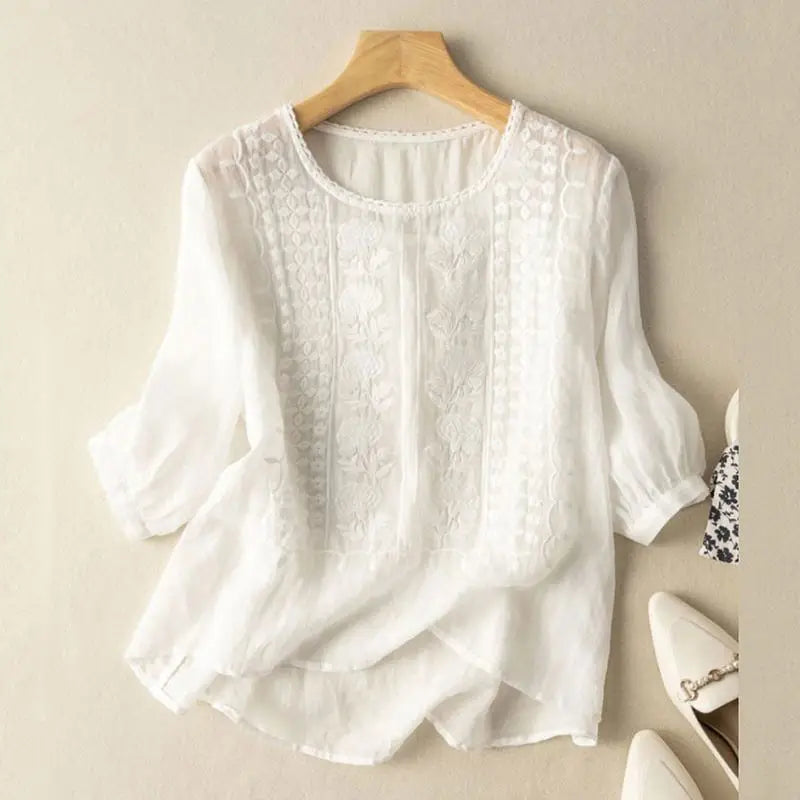 Aurora | Blusa bordada de corte holgado (algodón y lino)