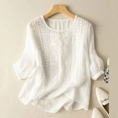 Aurora | Blusa bordada de corte holgado (algodón y lino)