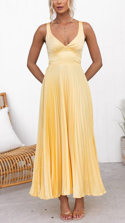 Eline | Vestido maxi con escote en V y falda plisada
